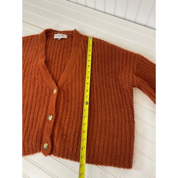 Willow and Wind Brown Ribbed Knit V-Neck Boxy Relaxed Button Cardigan Size XS - Picture 4 of 7